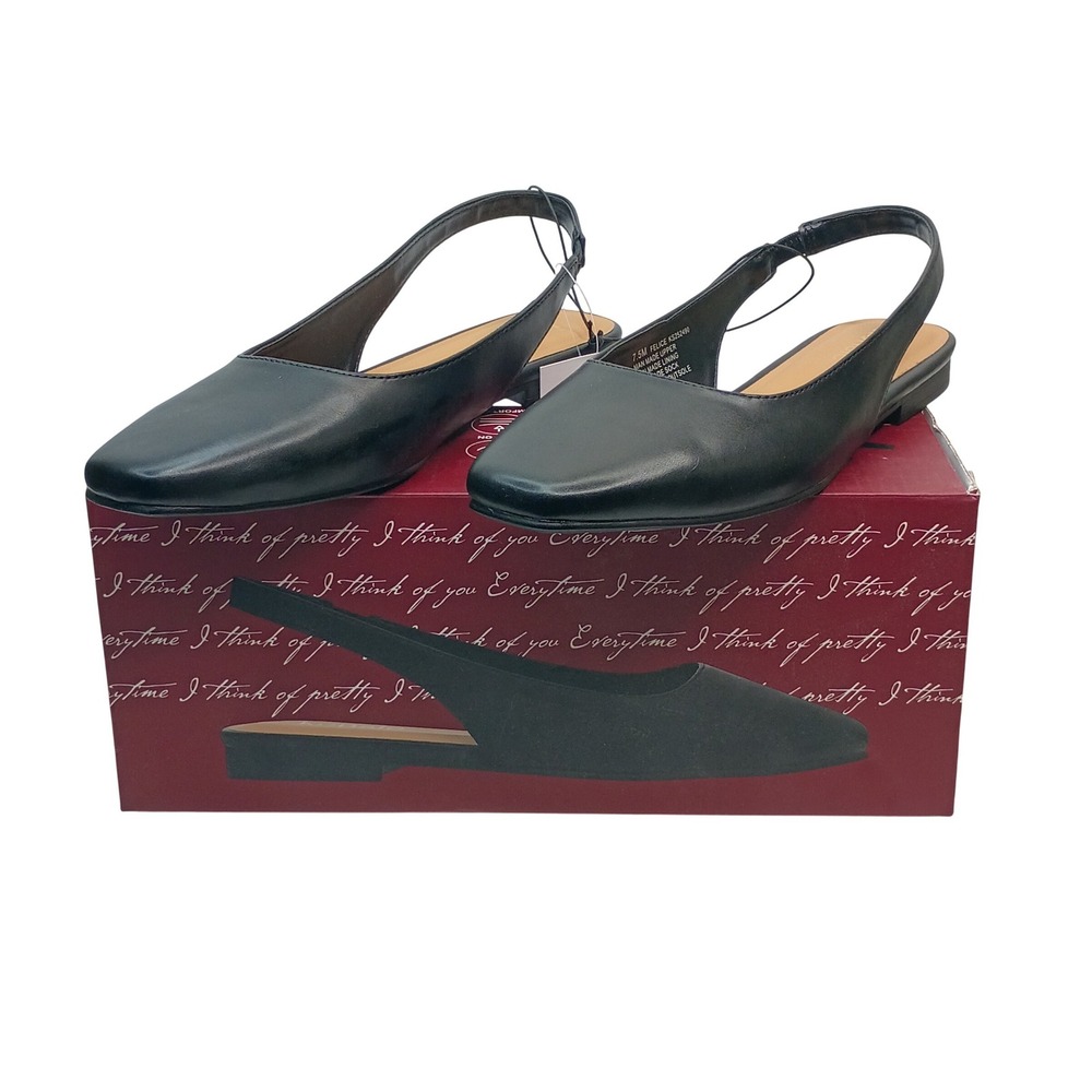 Kensie Felice Slingback Flat Women Size 7.5 Black Faux Leather KS252490